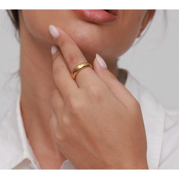 Gold Dome Ring Waterproof Stacking Ring Non-tarnish Gold Ring sz 6-8 PRETTY - Picture 13 of 15